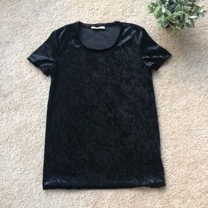 Final Touch Black Velvet Short Sleeve Velour T-Shirt Top